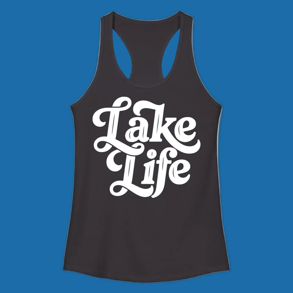 Retro white script text 'Lake Life' on a dark background, and black script text 'Lake Life' on a light background.