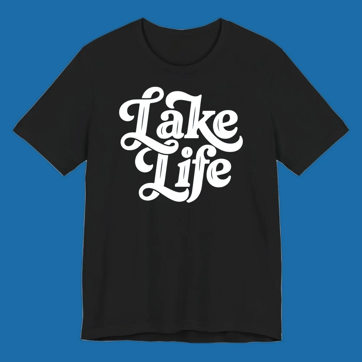 Retro white script text 'Lake Life' on a dark background, and black script text 'Lake Life' on a light background.