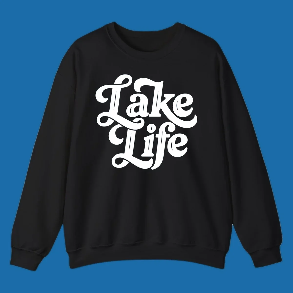 Retro white script text 'Lake Life' on a dark background, and black script text 'Lake Life' on a light background.