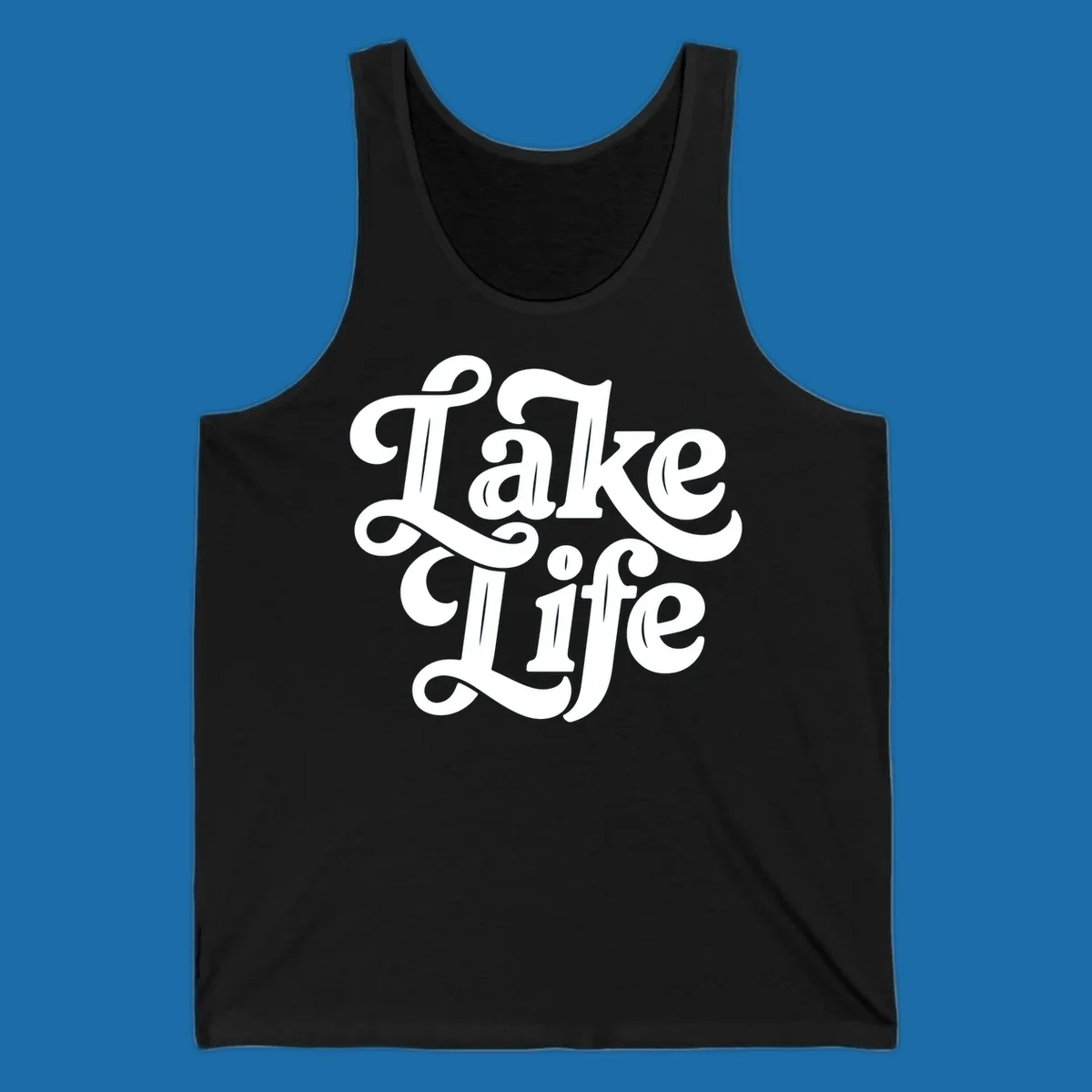 Retro white script text 'Lake Life' on a dark background, and black script text 'Lake Life' on a light background.