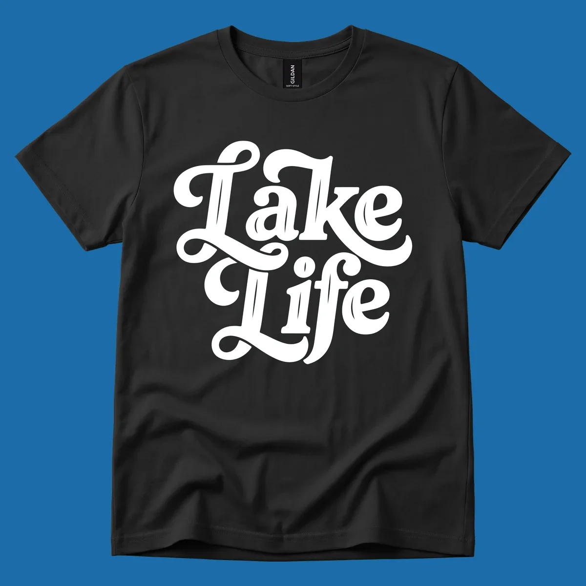 Retro white script text 'Lake Life' on a dark background, and black script text 'Lake Life' on a light background.