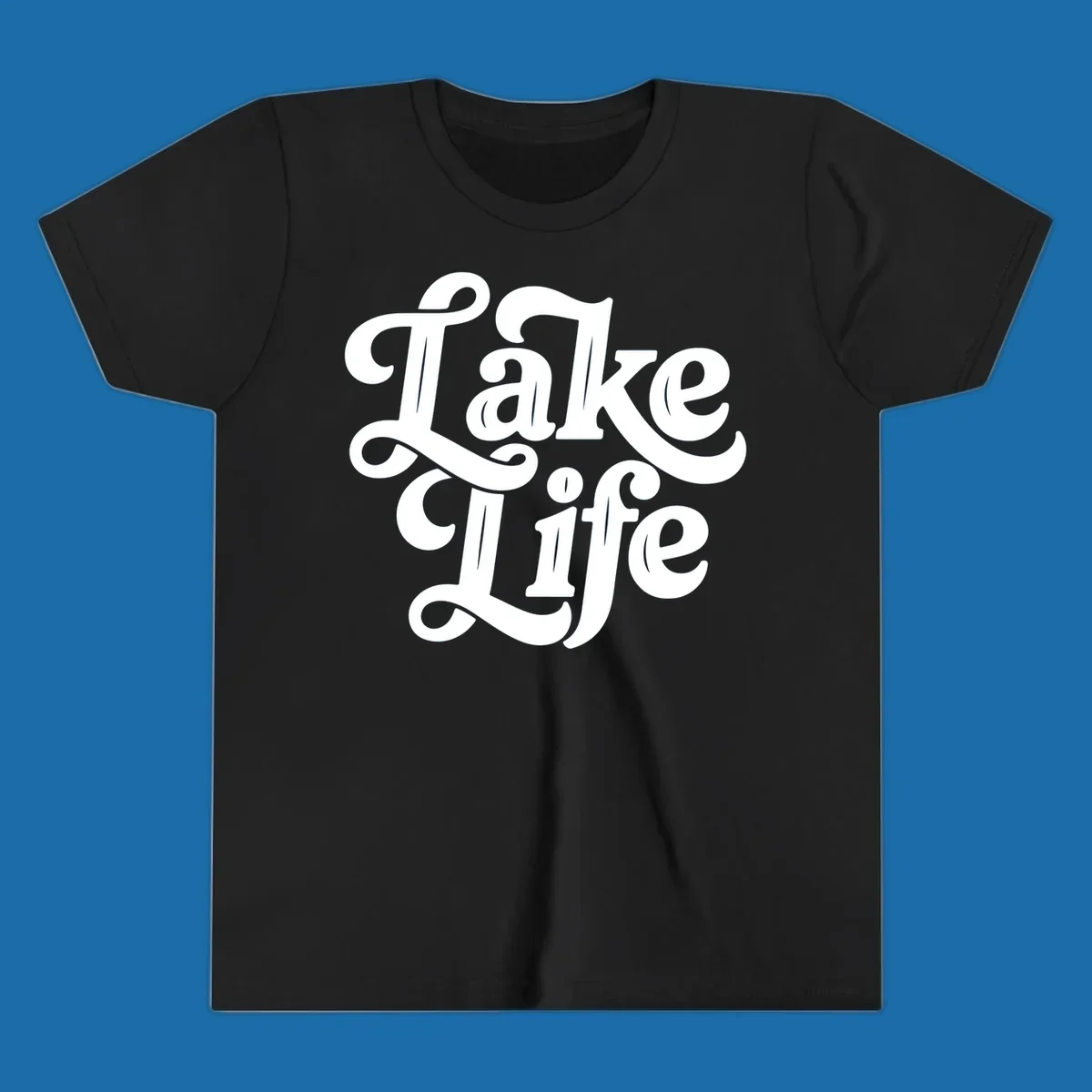 Retro white script text 'Lake Life' on a dark background, and black script text 'Lake Life' on a light background.