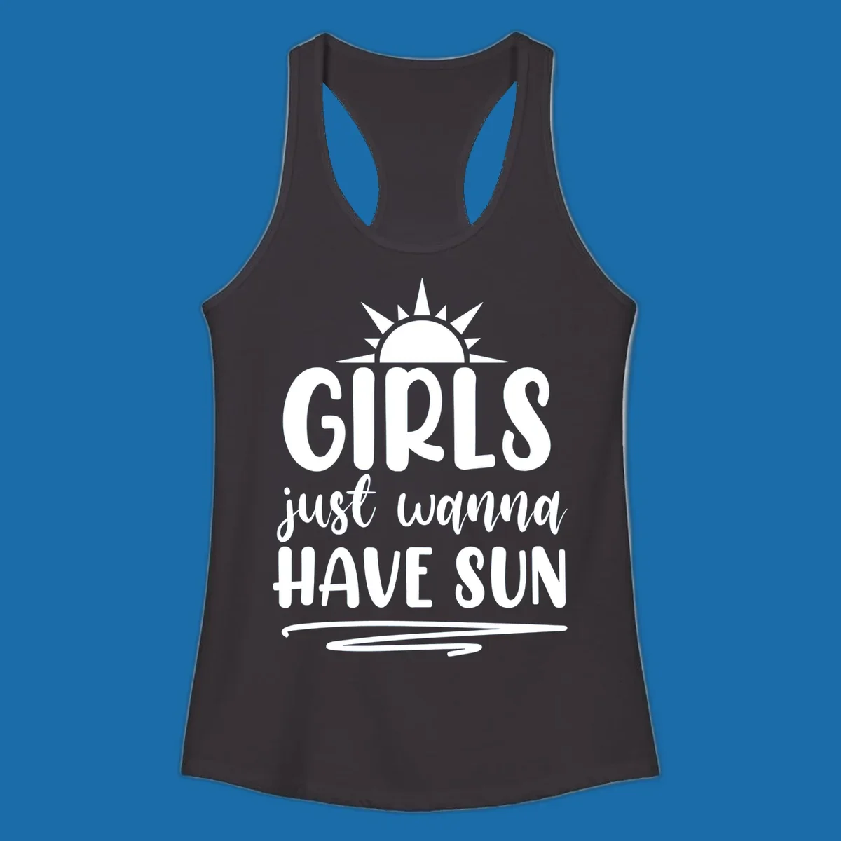 Girls just wanna have sun text and sun graphic for summer lake days.