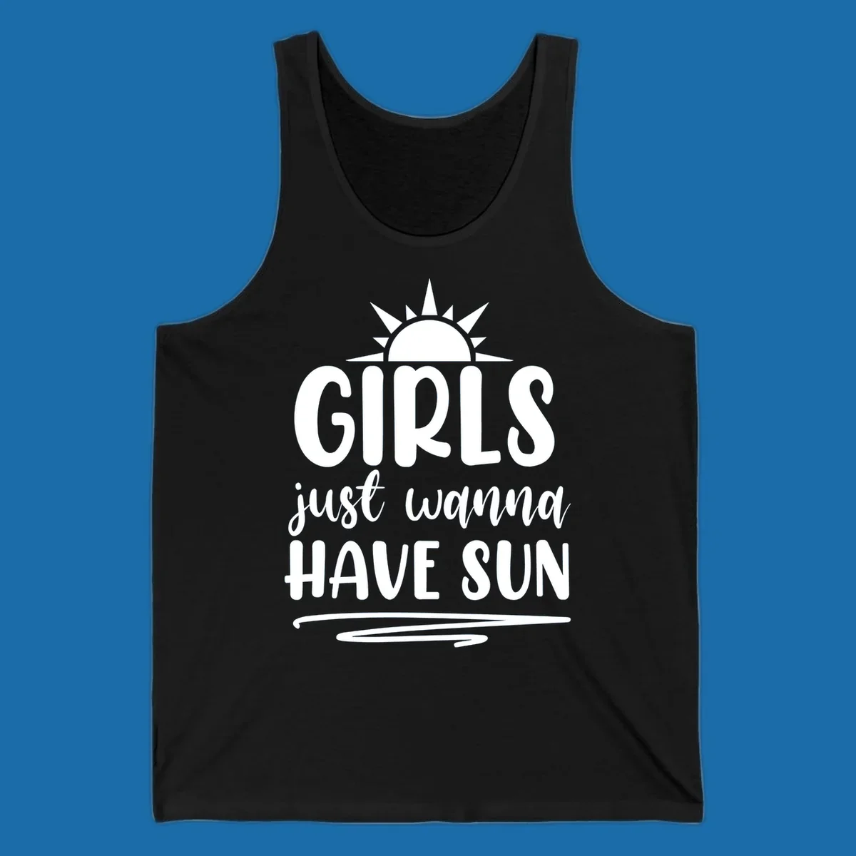 Girls just wanna have sun text and sun graphic for summer lake days.