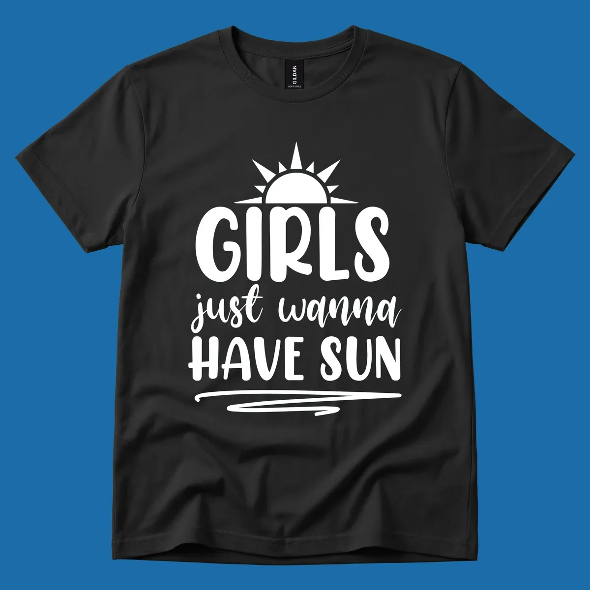 Girls just wanna have sun text and sun graphic for summer lake days.
