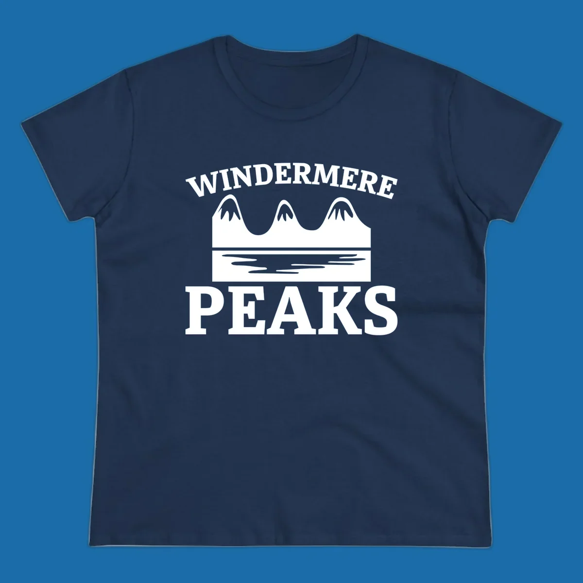 Windermere Peaks mountain and lake graphic with text.