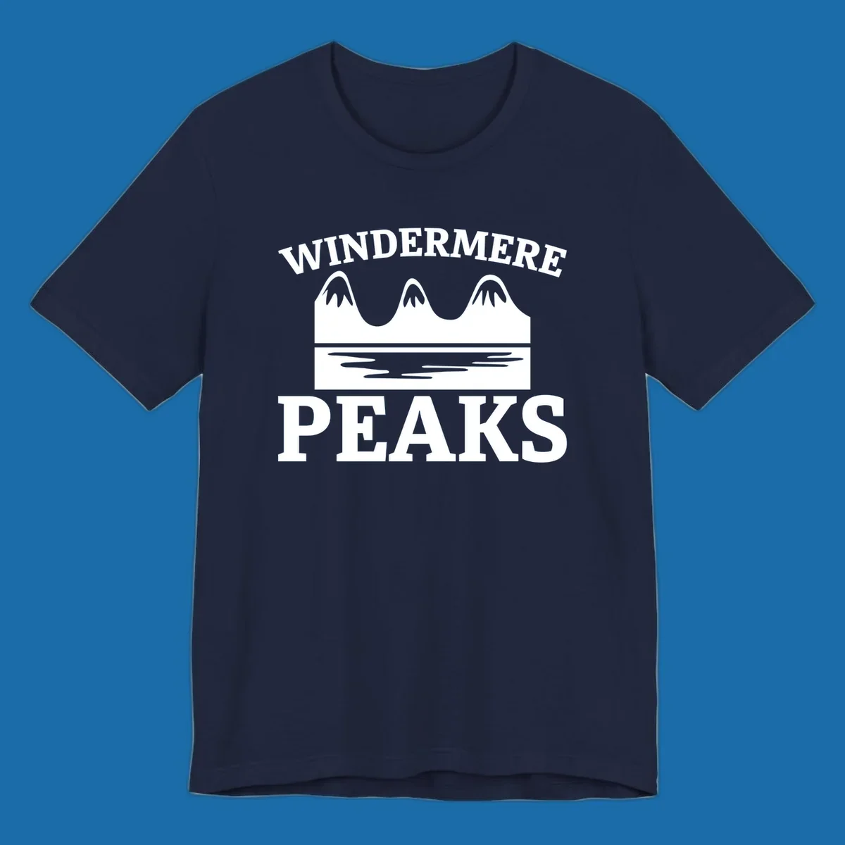 Windermere Peaks mountain and lake graphic with text.