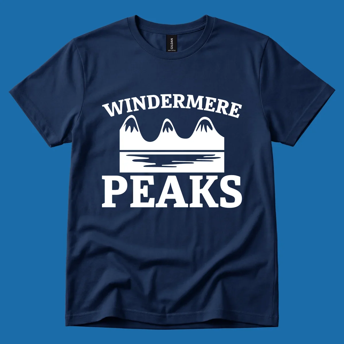 Windermere Peaks mountain and lake graphic with text.