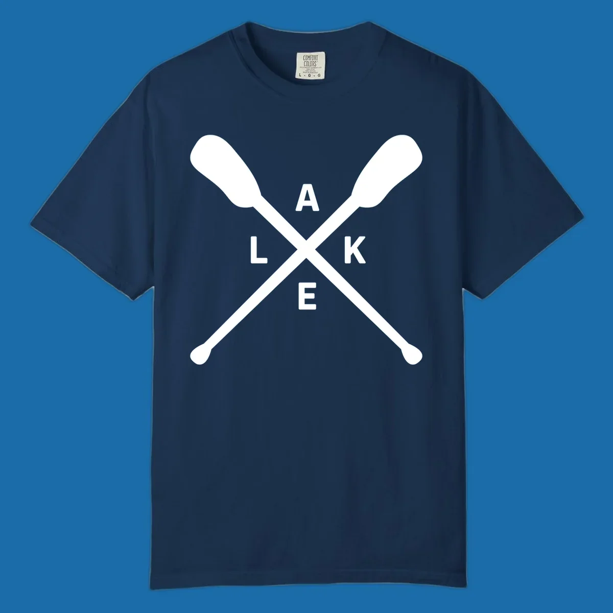 Crossed oars with the word LAKE in the center, representing lake day adventures.