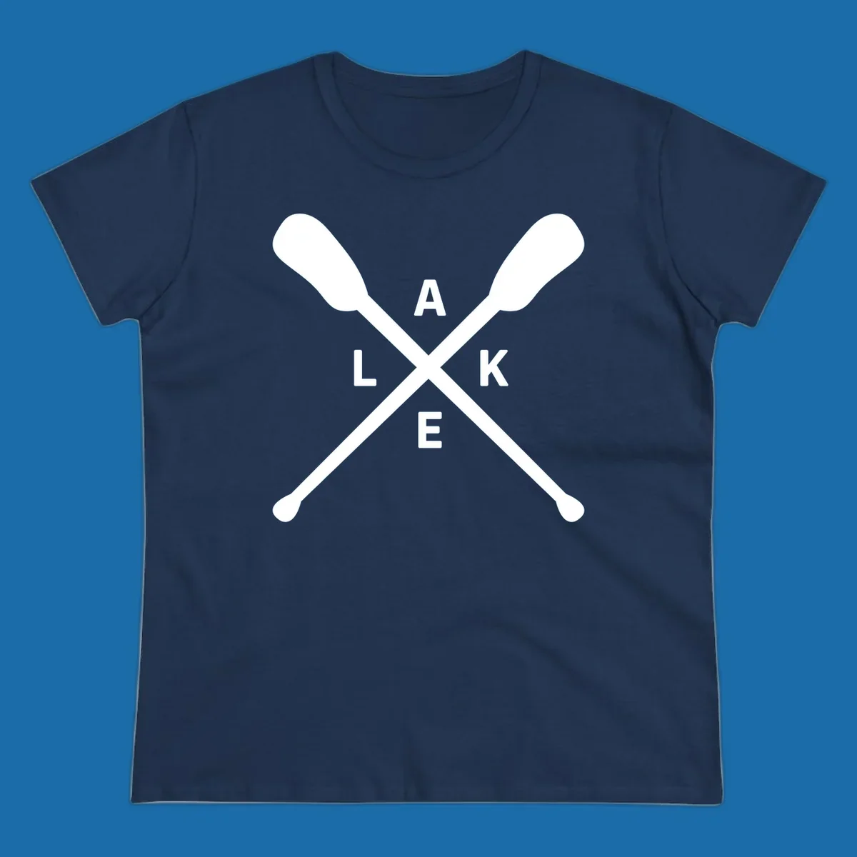 Crossed oars with the word LAKE in the center, representing lake day adventures.