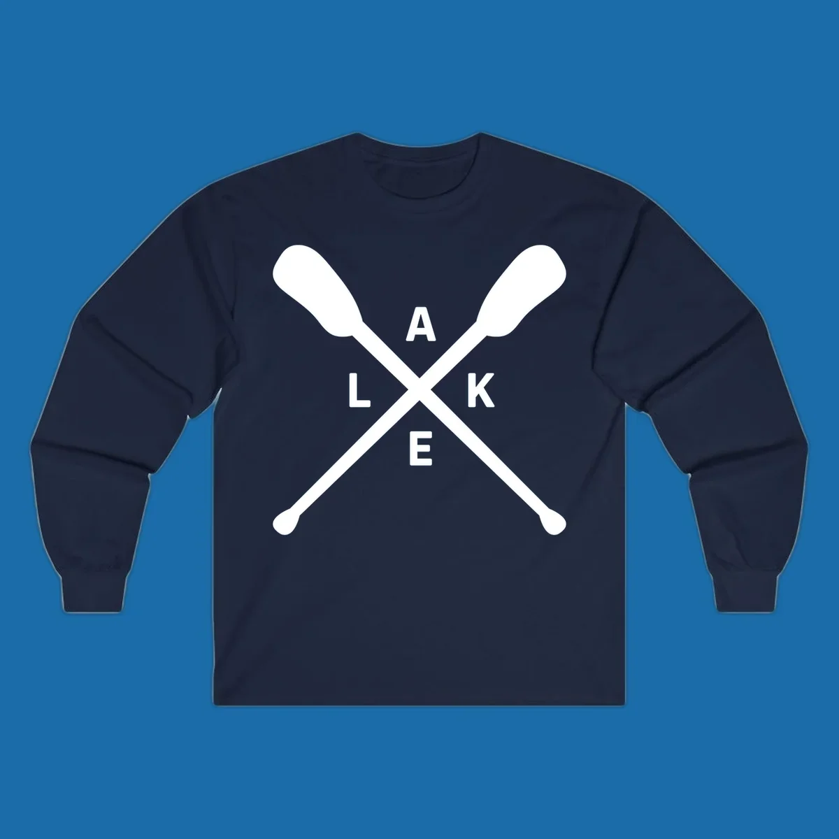 Crossed oars with the word LAKE in the center, representing lake day adventures.