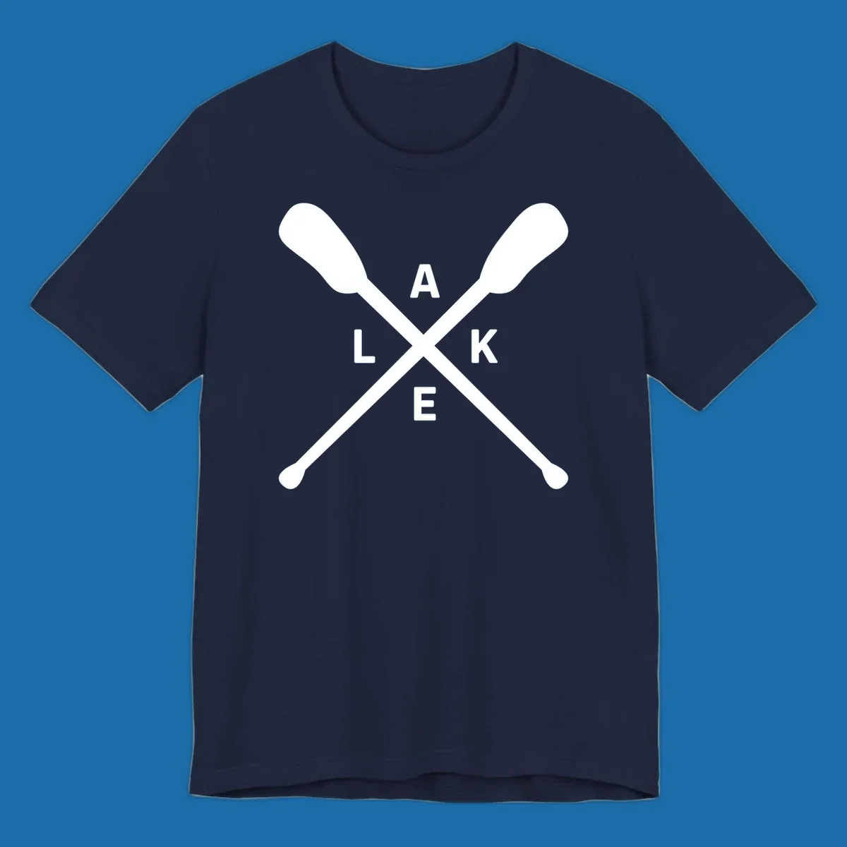 Crossed oars with the word LAKE in the center, representing lake day adventures.