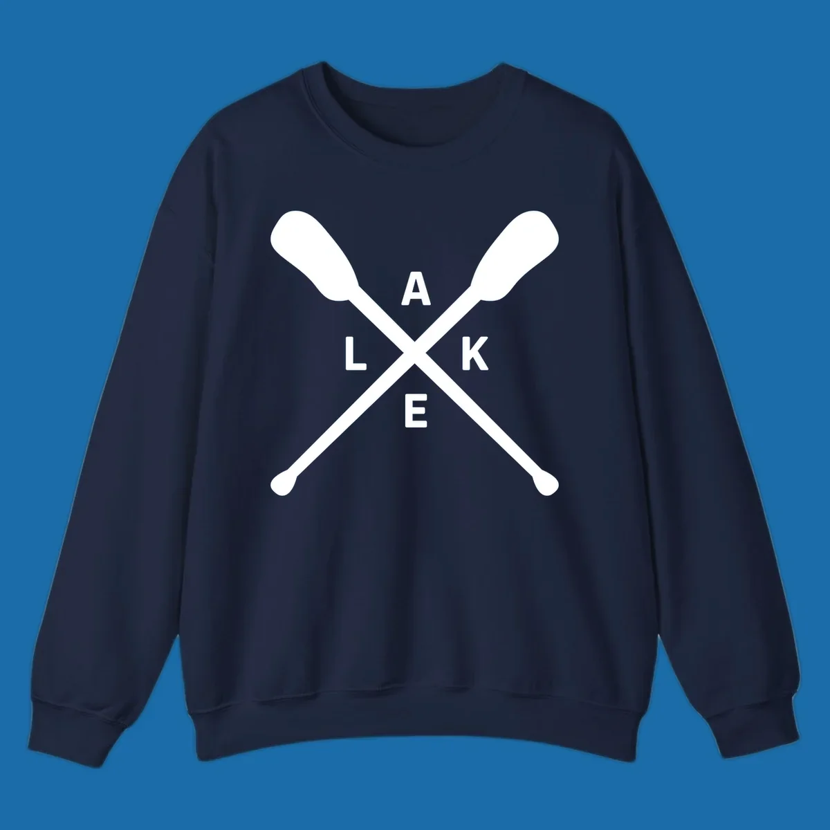 Crossed oars with the word LAKE in the center, representing lake day adventures.
