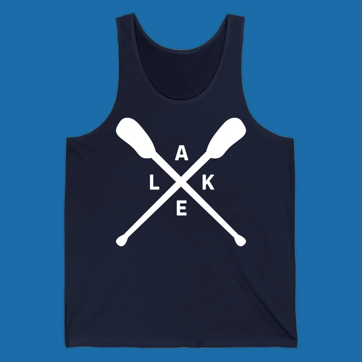 Crossed oars with the word LAKE in the center, representing lake day adventures.