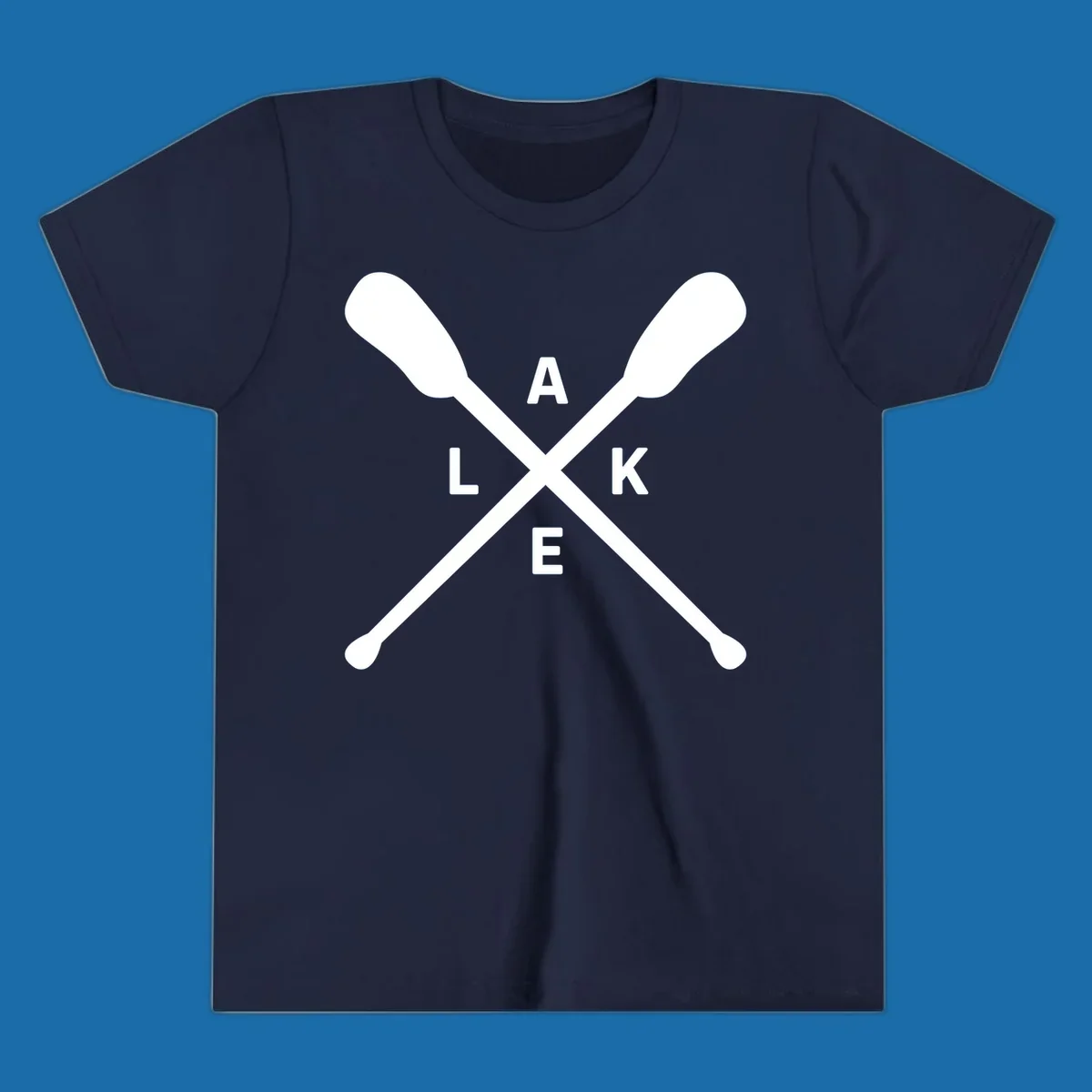 Crossed oars with the word LAKE in the center, representing lake day adventures.