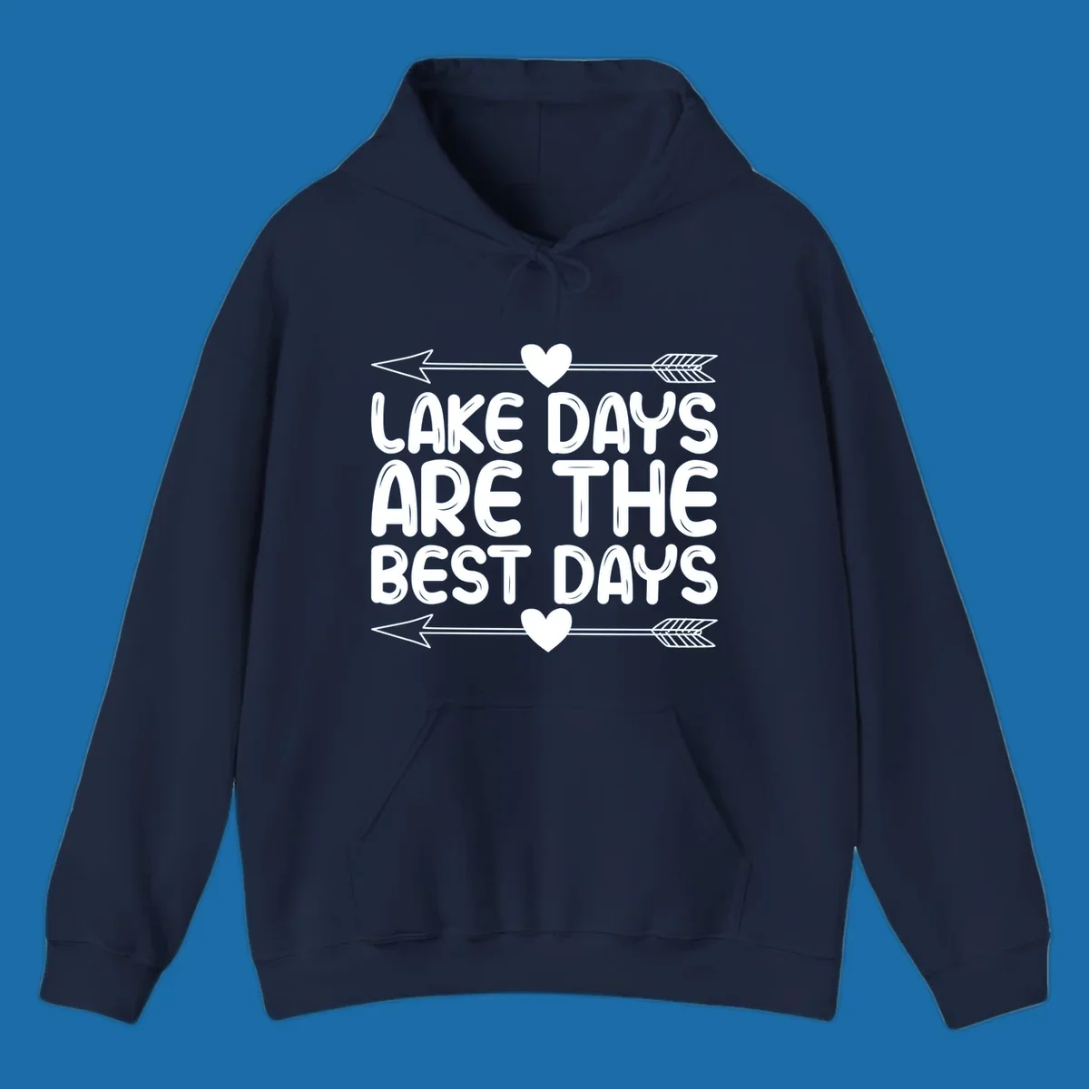 White text 'LAKE DAYS ARE THE BEST DAYS' with arrows and hearts.