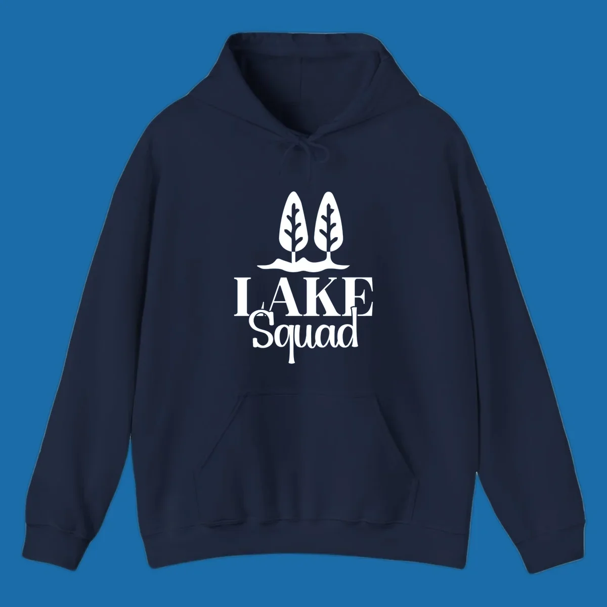 White trees and text 'LAKE Squad' for lake squad trees design.