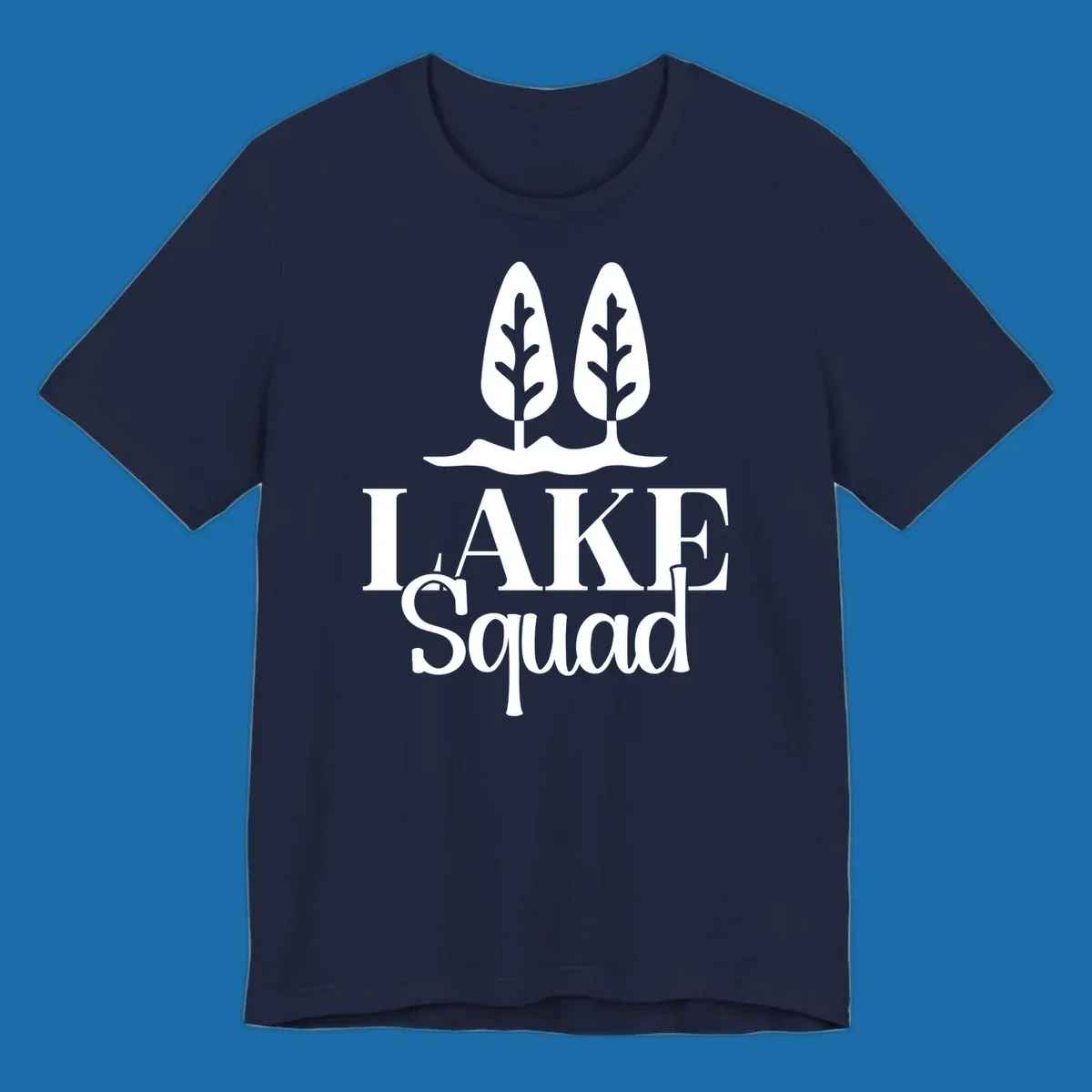 White trees and text 'LAKE Squad' for lake squad trees design.