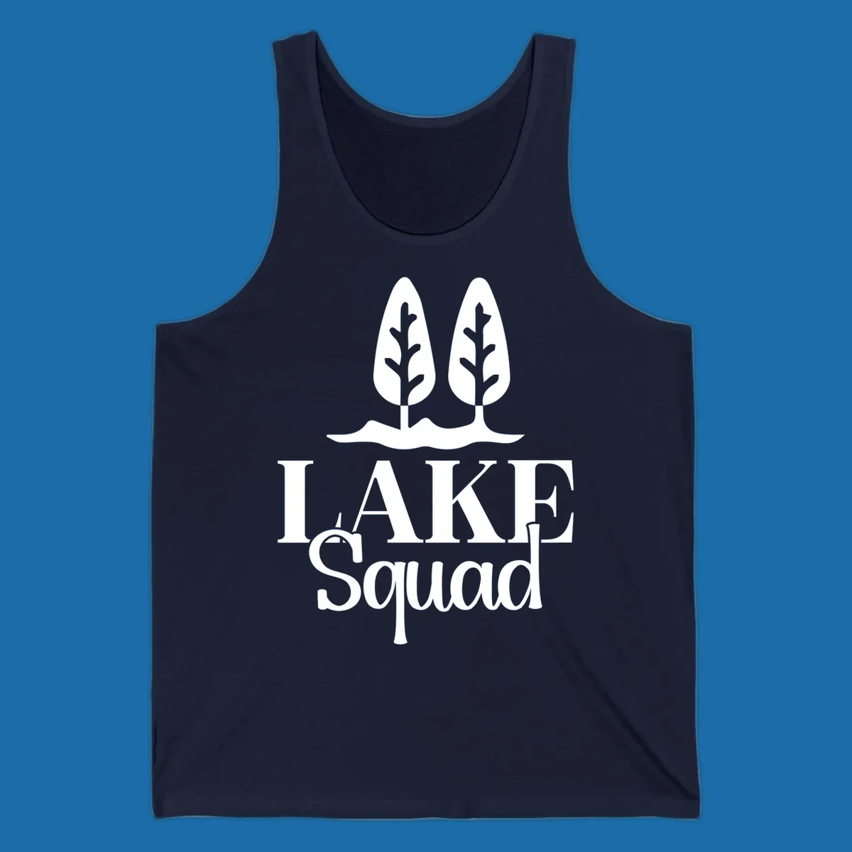 White trees and text 'LAKE Squad' for lake squad trees design.