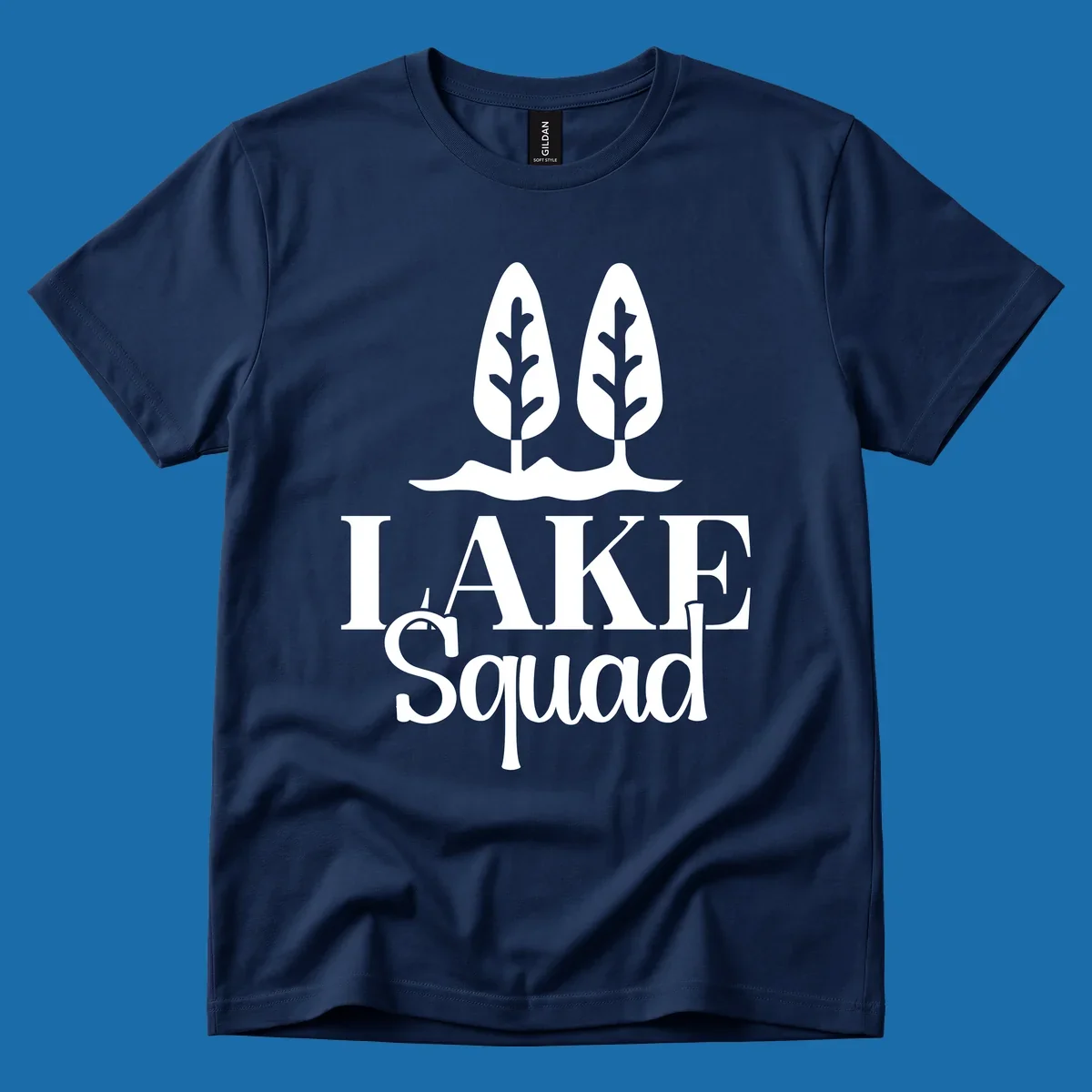 White trees and text 'LAKE Squad' for lake squad trees design.