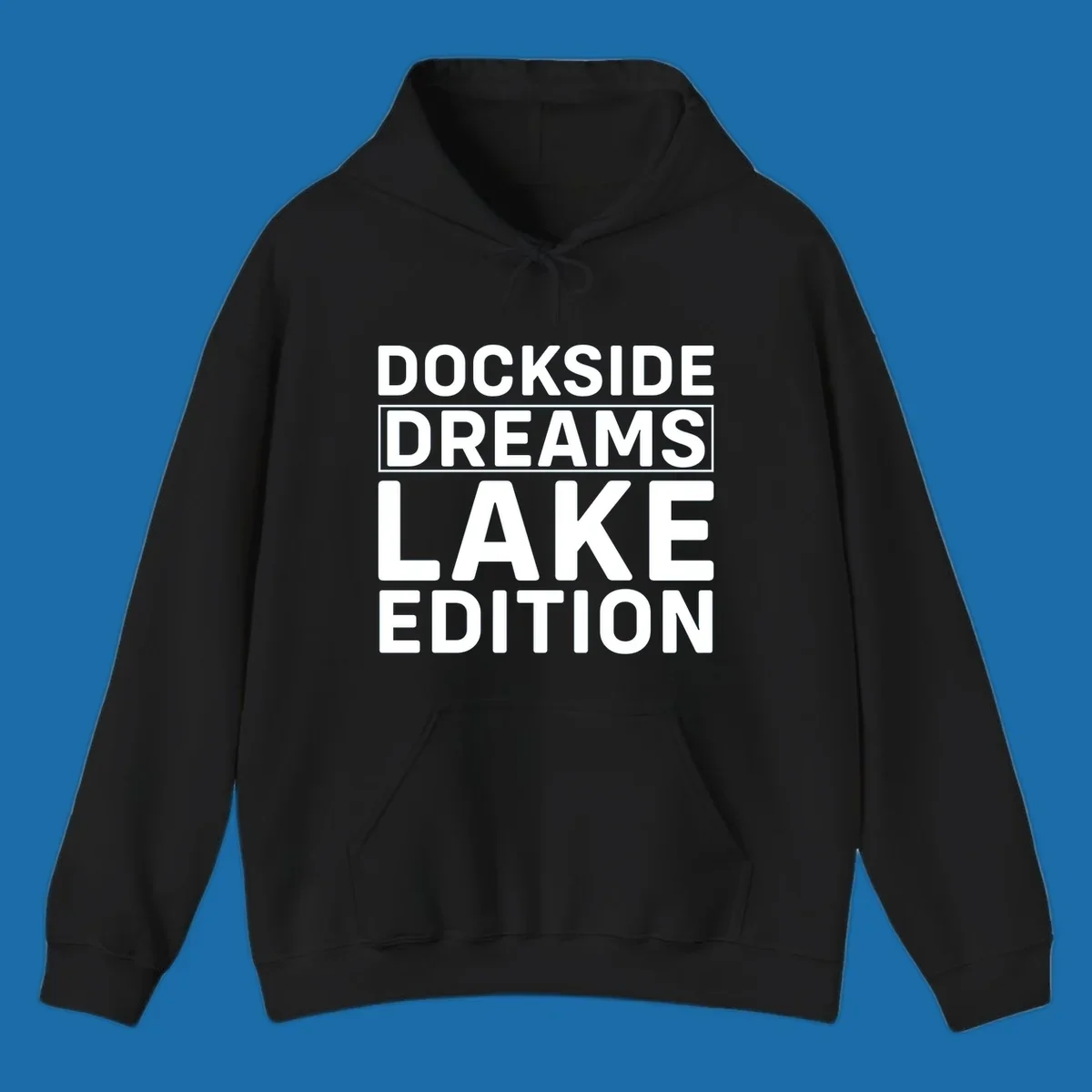 Dockside Dreams Lake Edition text design in bold white lettering.