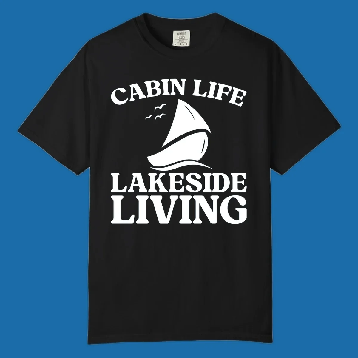 Cabin Life Lakeside Living sailboat graphic