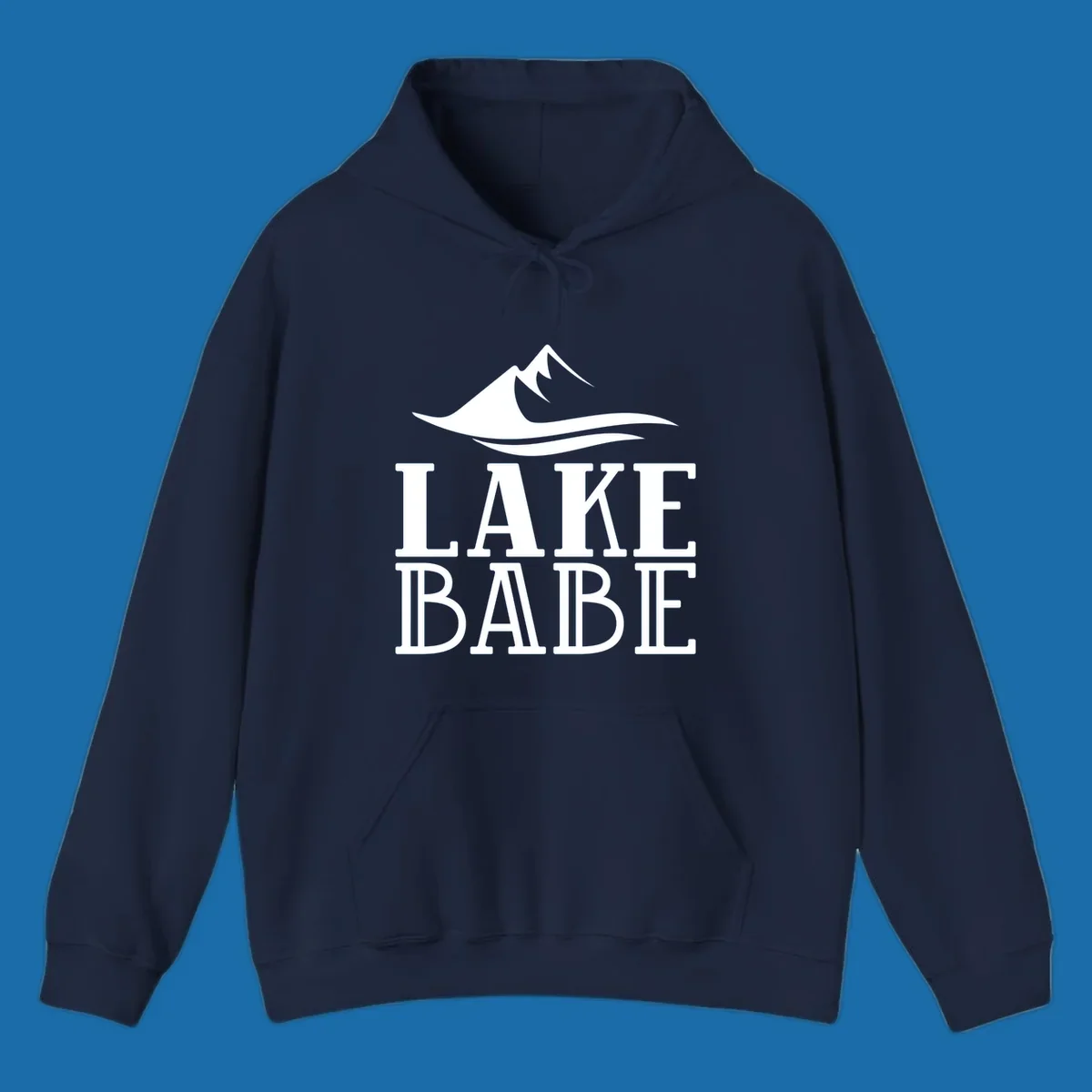 Lake Babe mountain wave graphic design with white text and illustration.