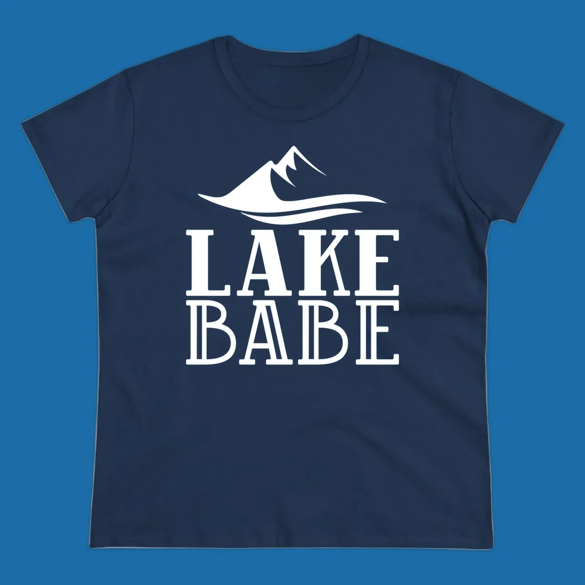 Lake Babe mountain wave graphic design with white text and illustration.