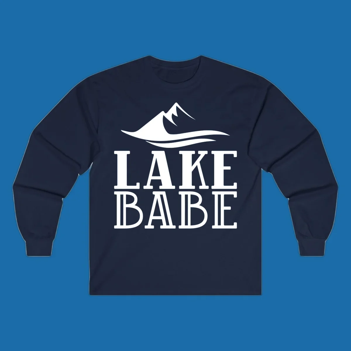 Lake Babe mountain wave graphic design with white text and illustration.