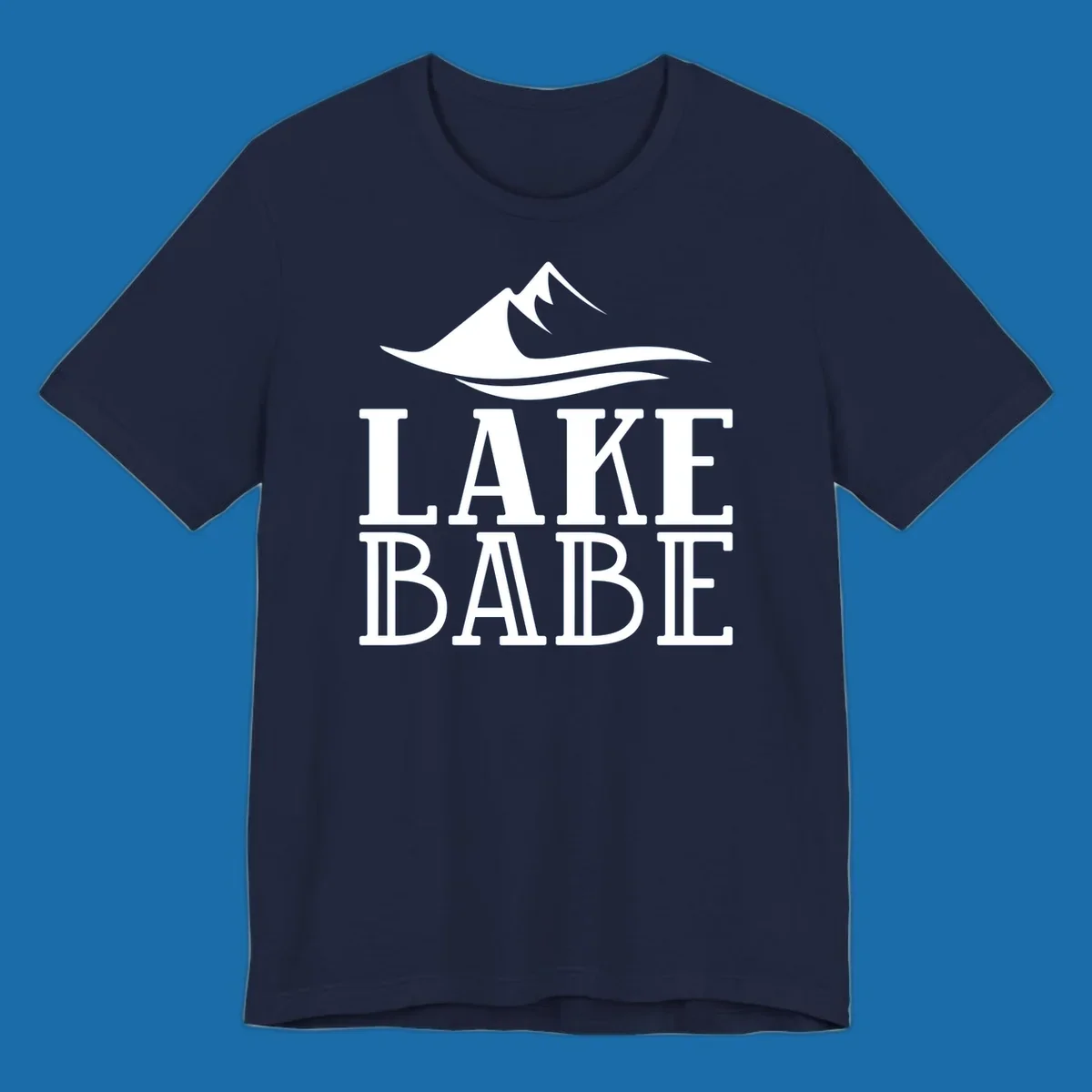 Lake Babe mountain wave graphic design with white text and illustration.
