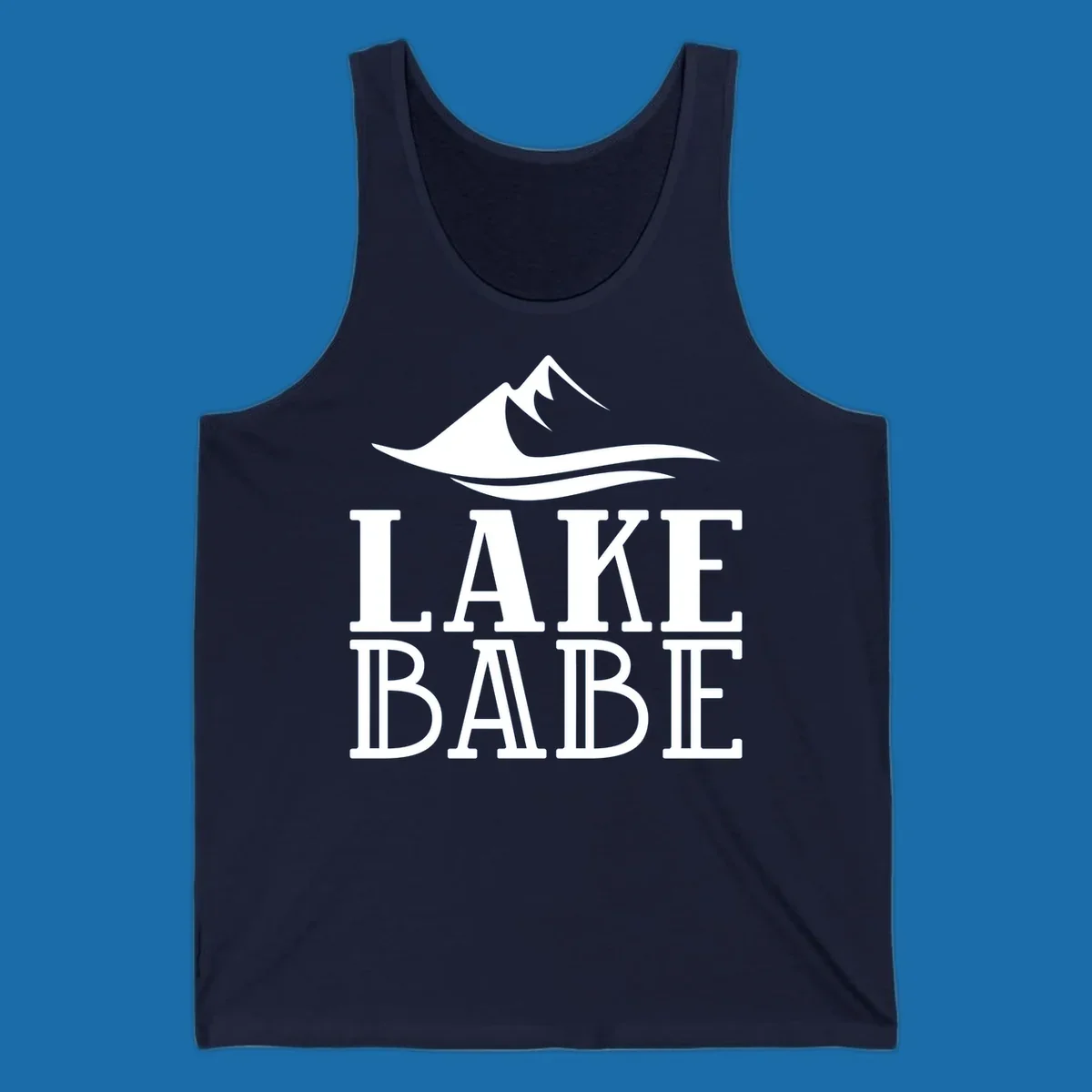 Lake Babe mountain wave graphic design with white text and illustration.