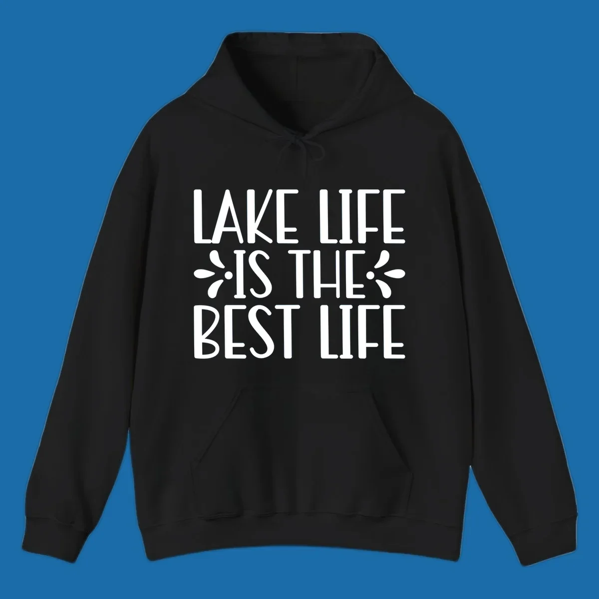 White text reading Lake Life Is The Best Life with floral accents on a black background.