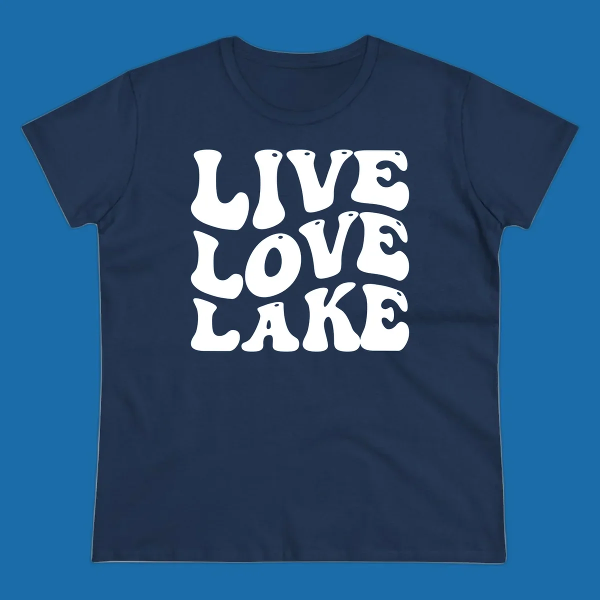 Live Love Lake text in retro bubble font, white on black and black on white.