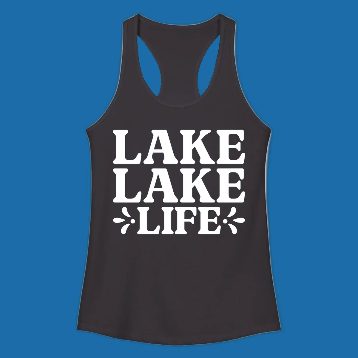 Lake Life Retro Typography stacked text design with floral accents.