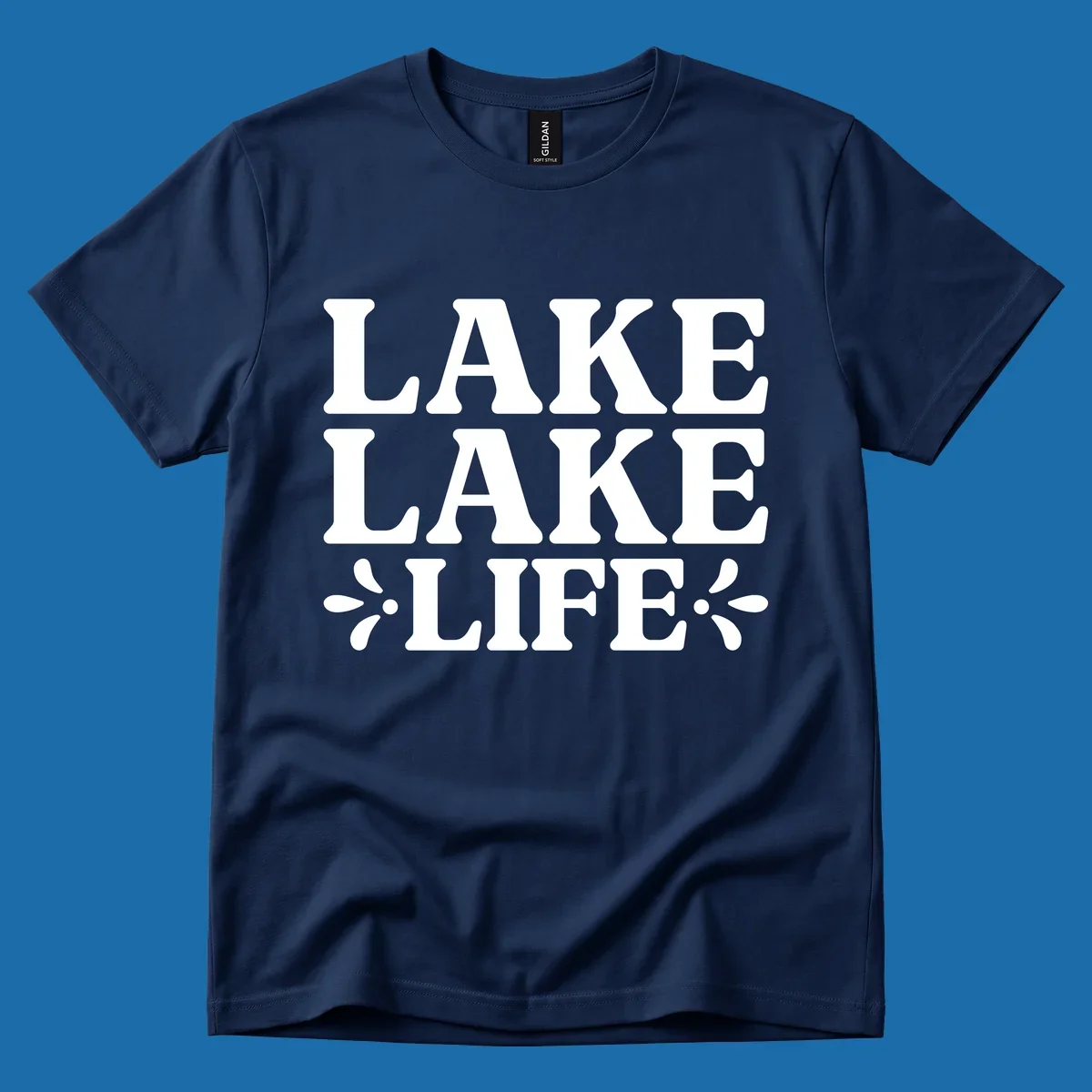Lake Life Retro Typography stacked text design with floral accents.