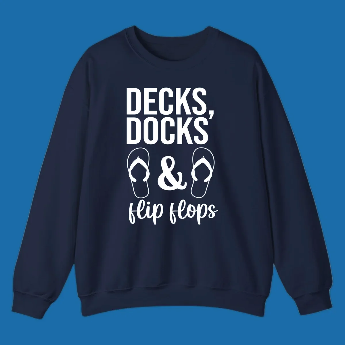 Decks Docks and Flip Flops text and icons for lake day.