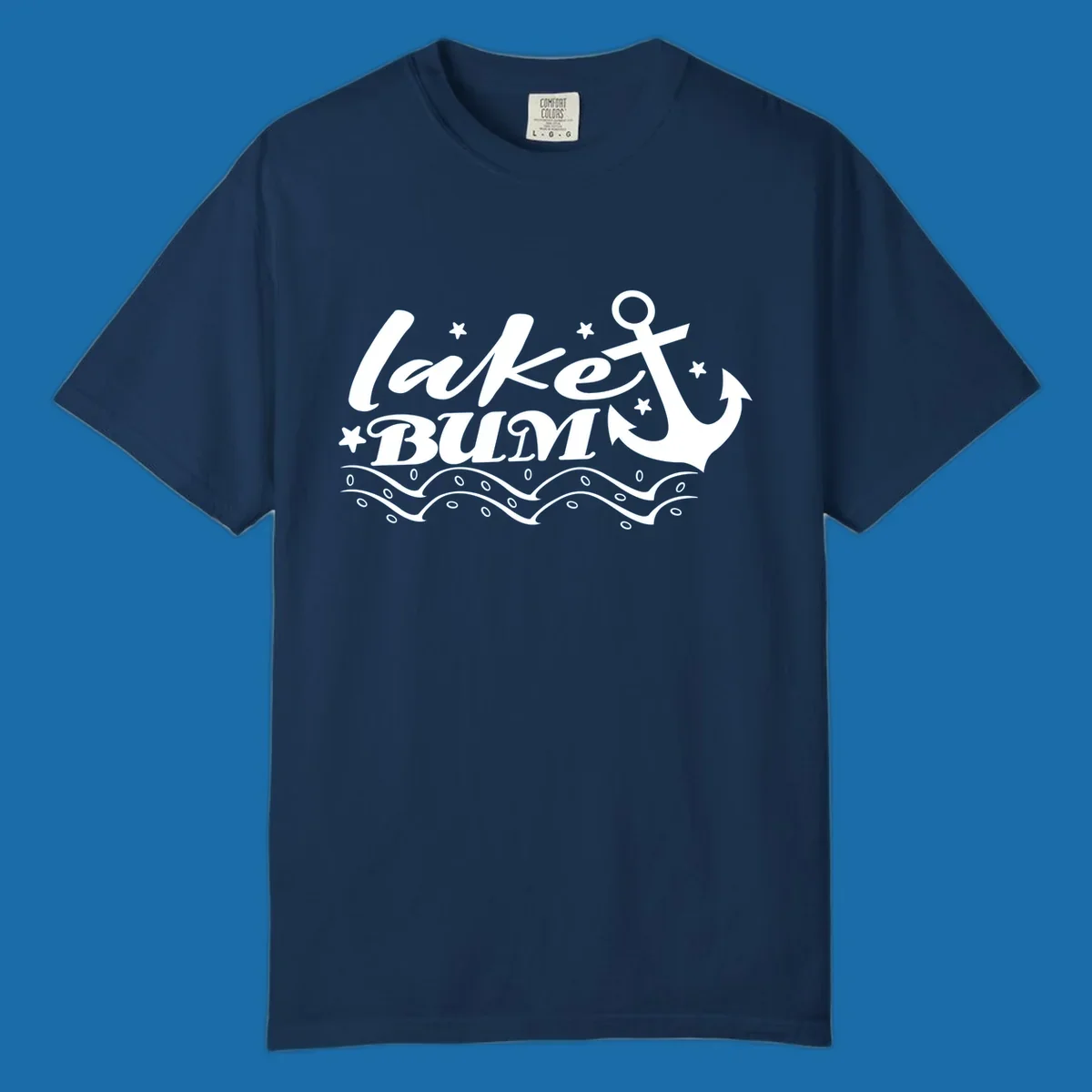 Lake bum anchor and waves text design.