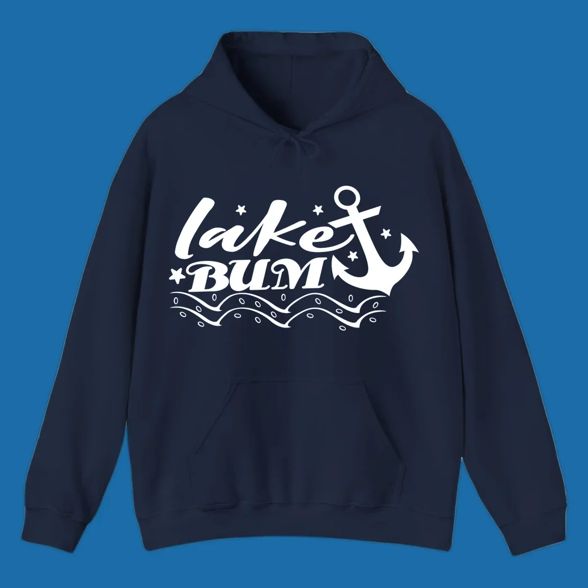 Lake bum anchor and waves text design.