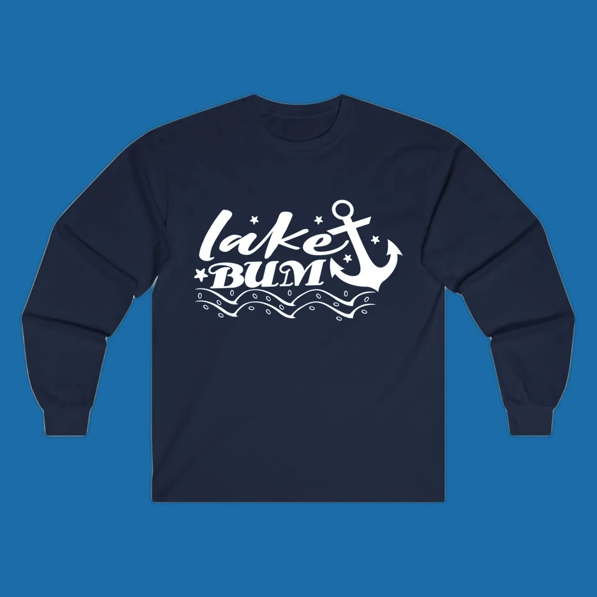 Lake bum anchor and waves text design.