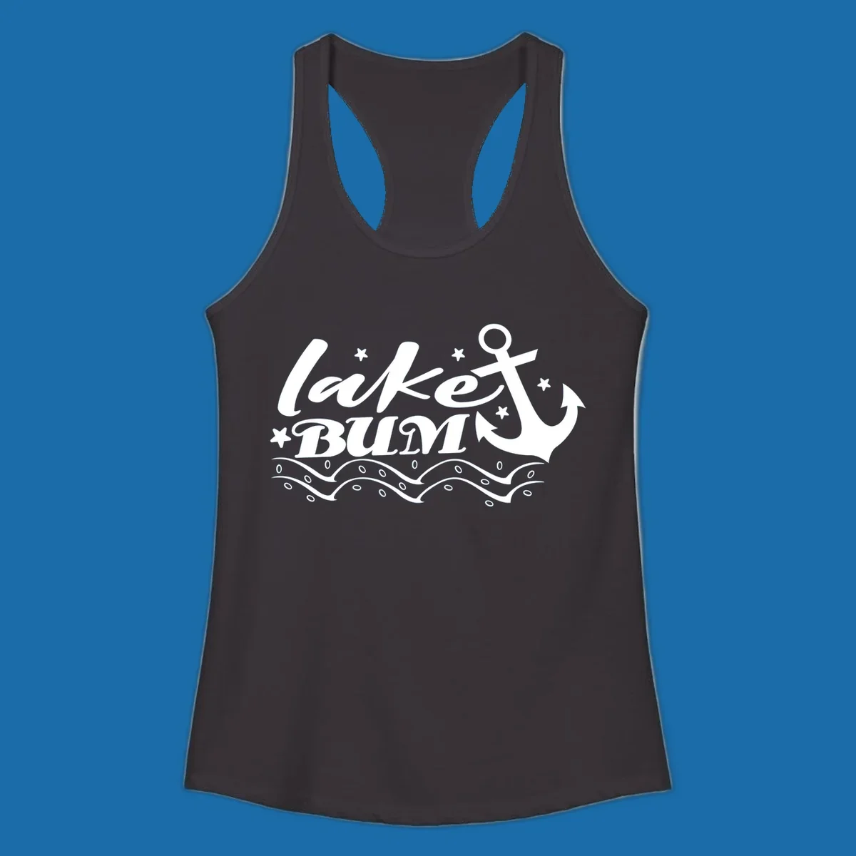 Lake bum anchor and waves text design.