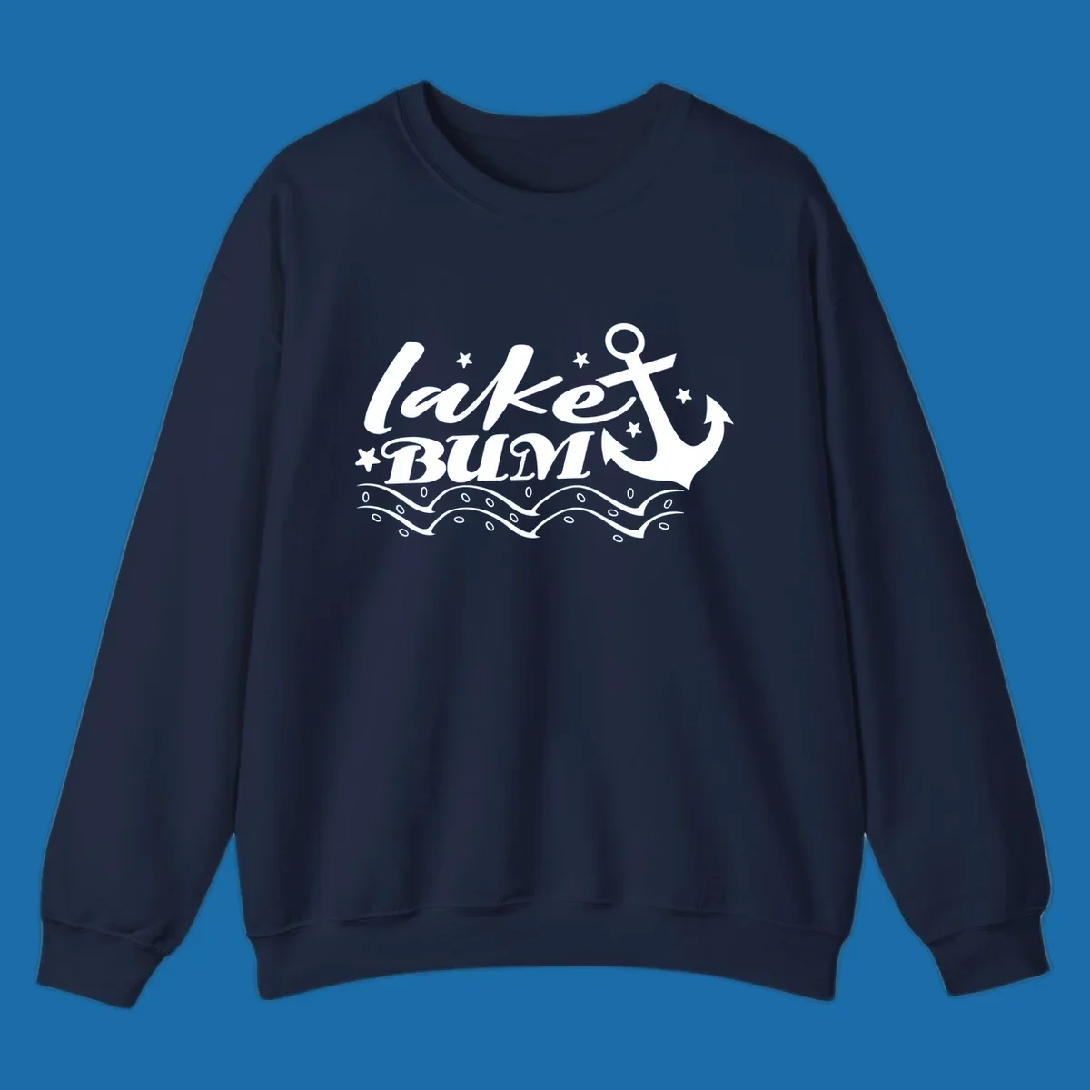 Lake bum anchor and waves text design.