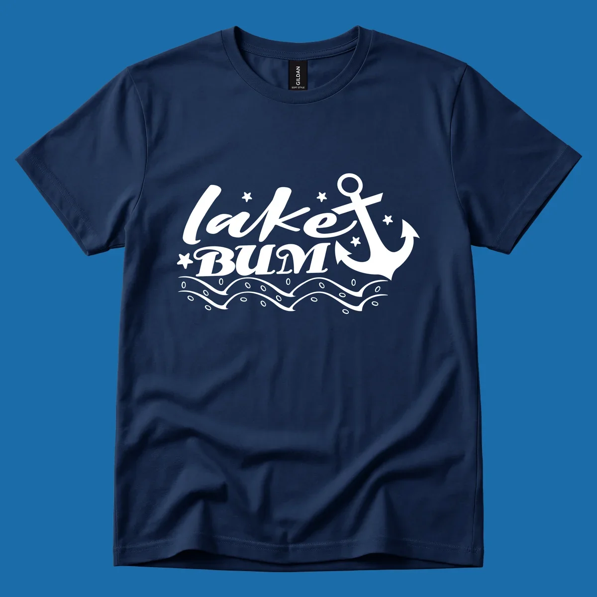 Lake bum anchor and waves text design.