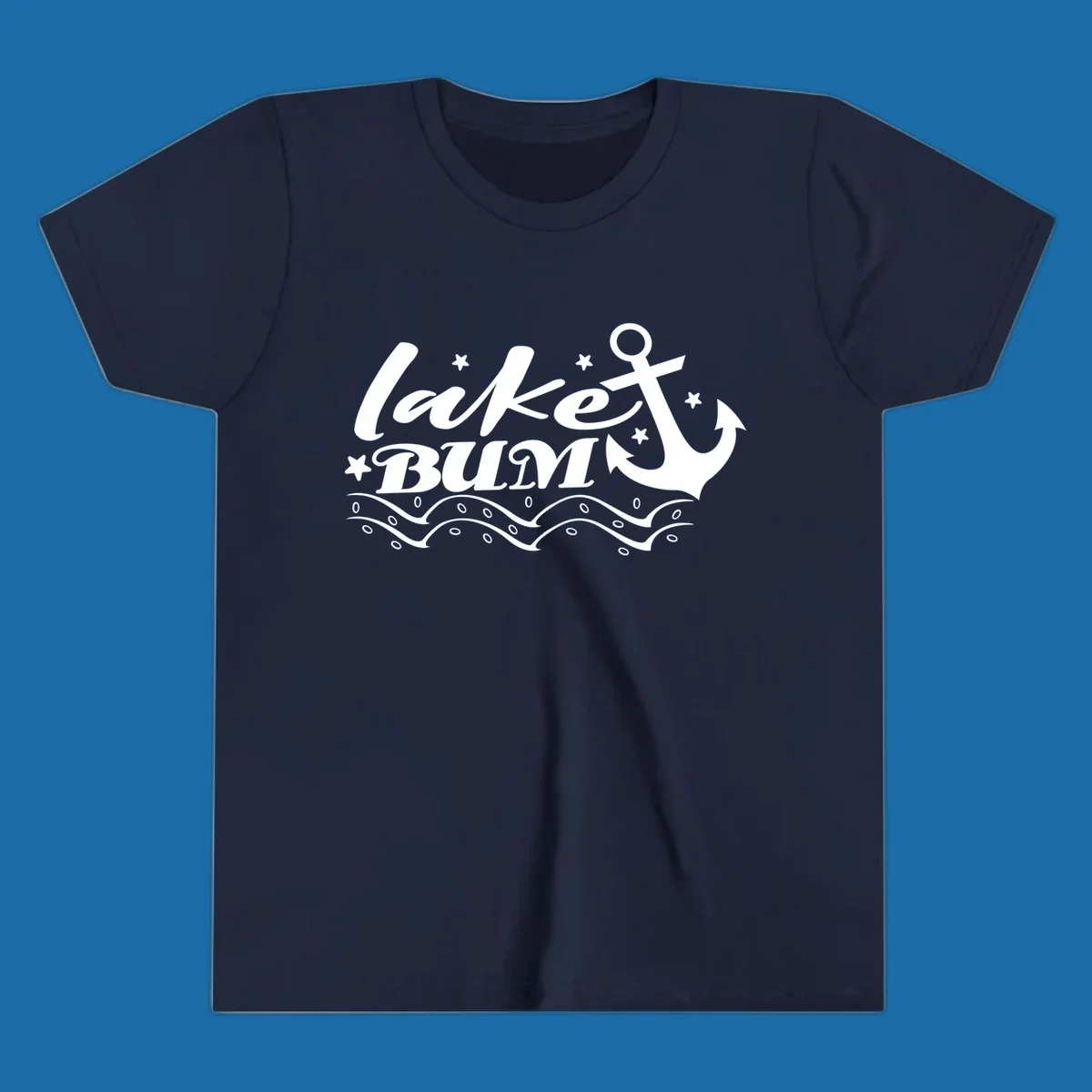 Lake bum anchor and waves text design.