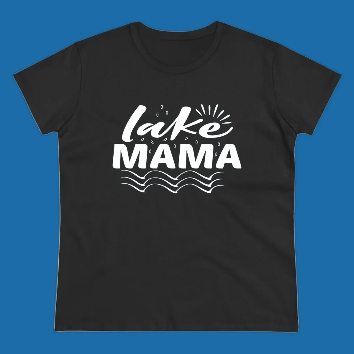 Lake Mama design with script text and wave graphics