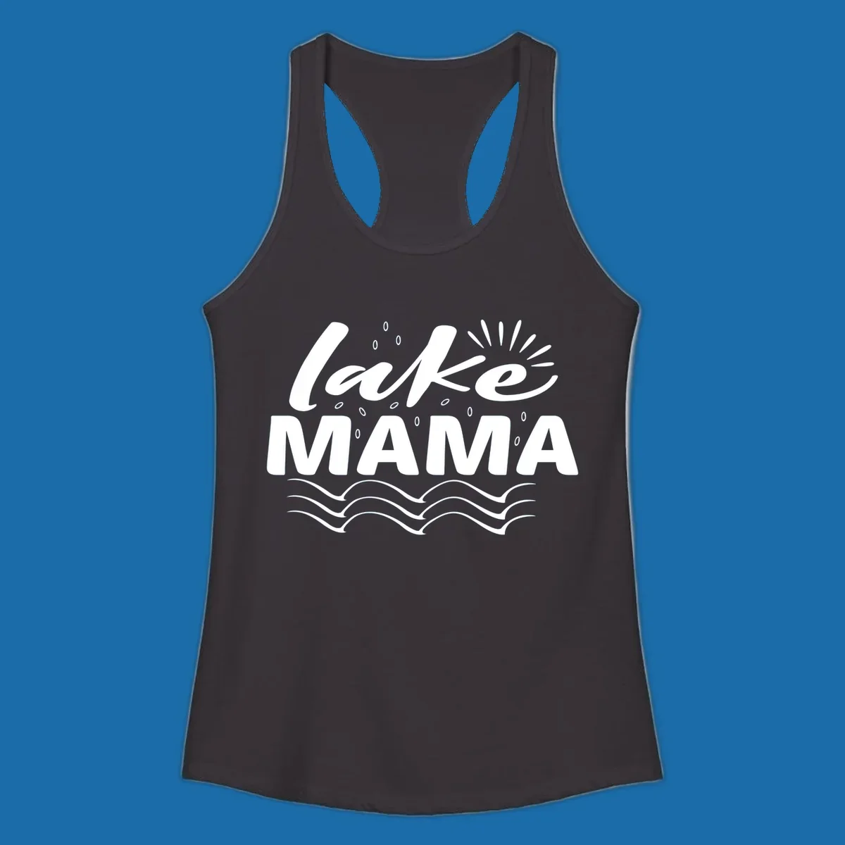 Lake Mama design with script text and wave graphics