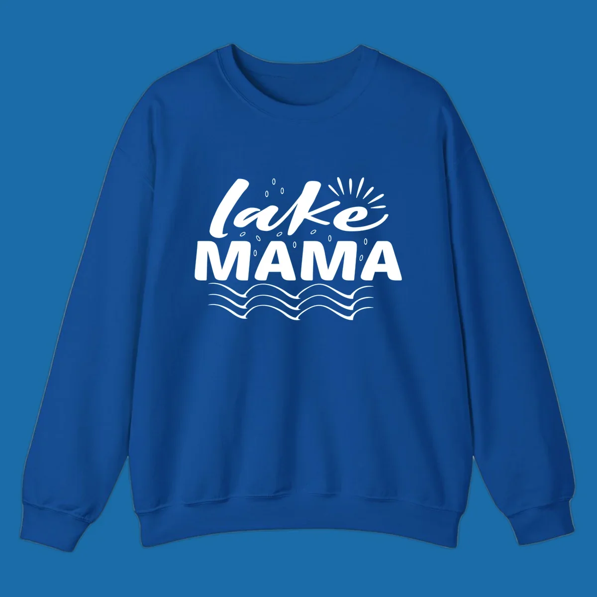 Lake Mama design with script text and wave graphics
