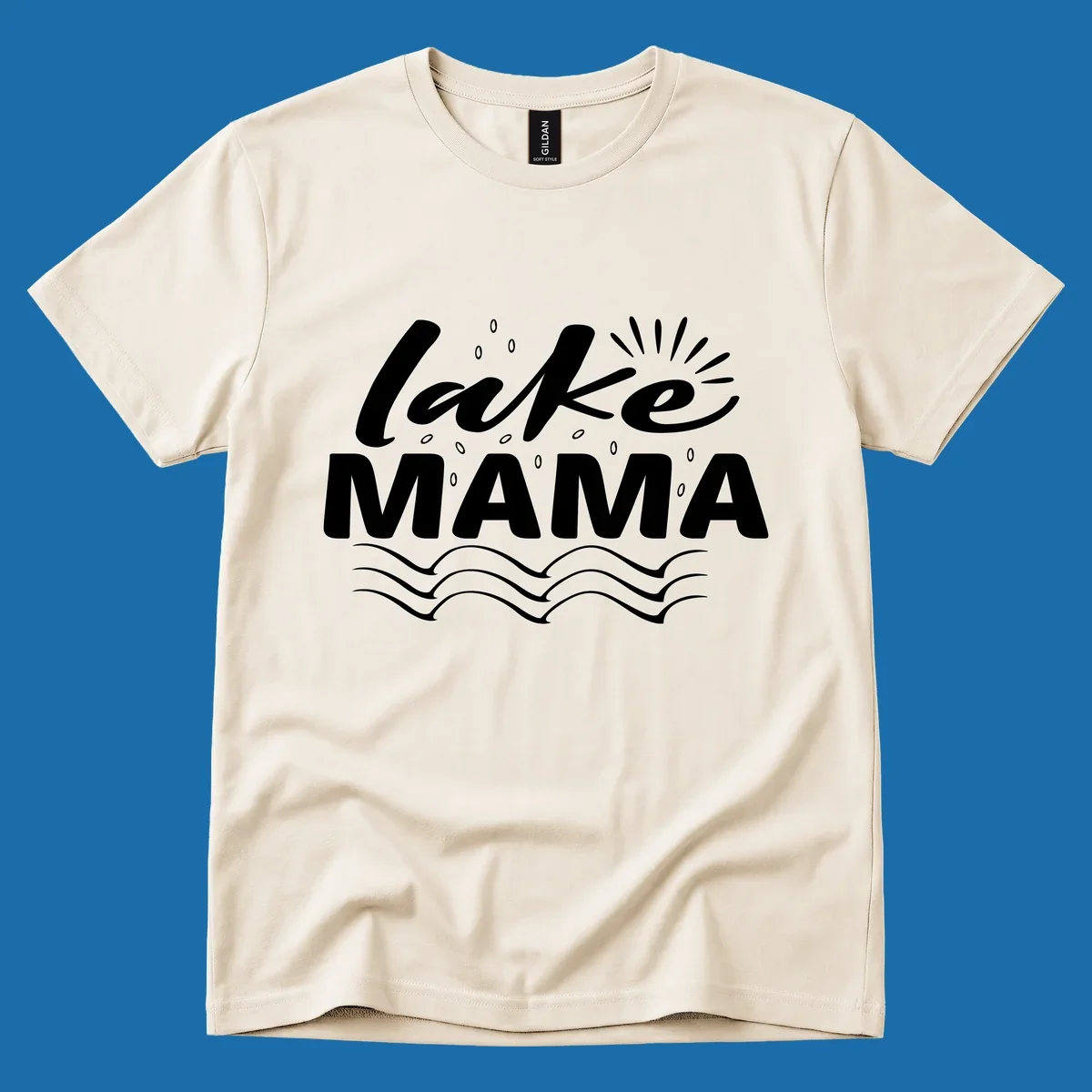 Lake Mama design with script text and wave graphics