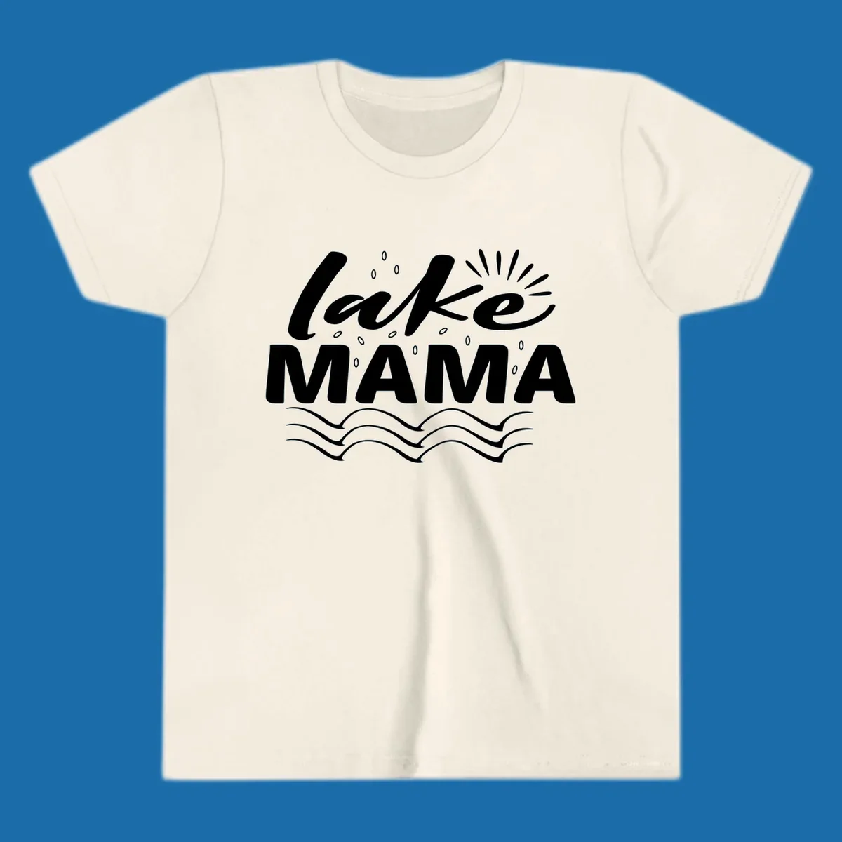 Lake Mama design with script text and wave graphics