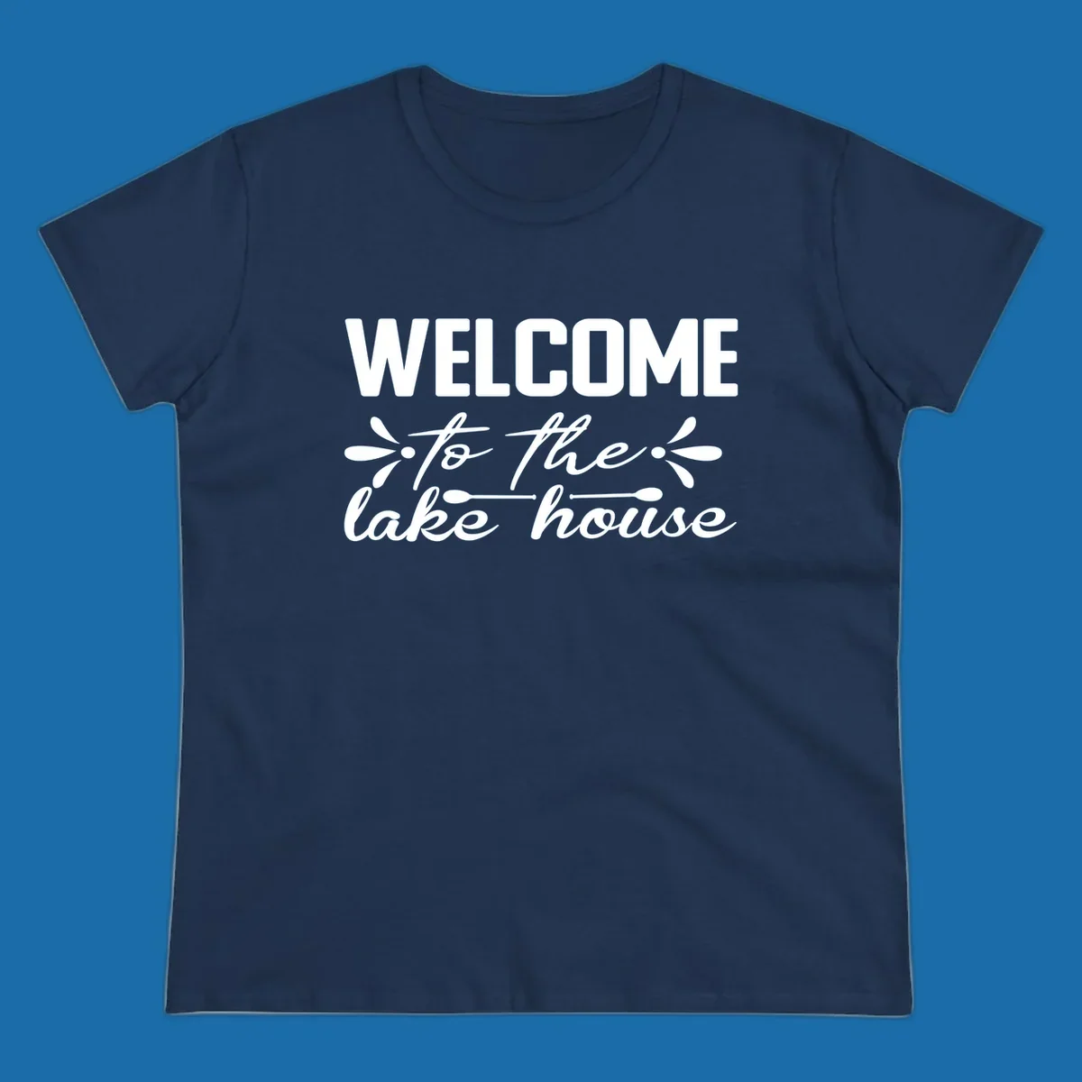 Welcome to the lake house text design with decorative elements.