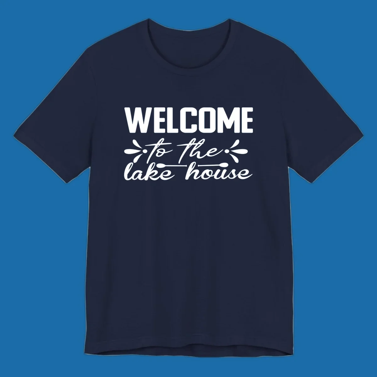 Welcome to the lake house text design with decorative elements.